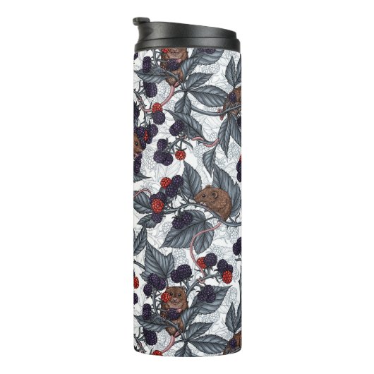Muizen en bramen op wit thermosbeker (Geroteerd rechts)