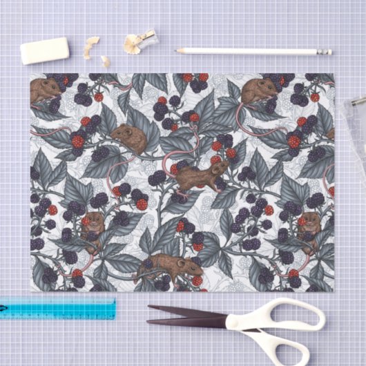 Muizen en bramen op wit tissuepapier (Craft)