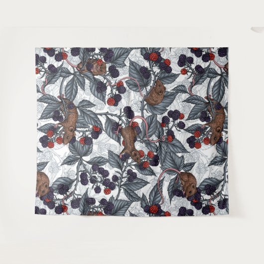 Muizen en bramen op wit wandkleed (Voorkant (horizontaal))