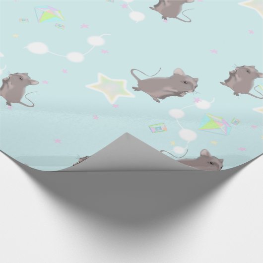 Muizen en Pareltjes voor sproeiers in blauw Cadeaupapier (Hoek)