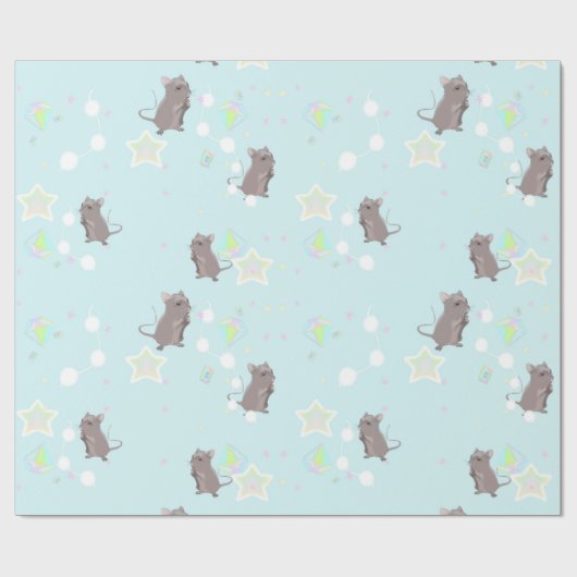 Muizen en Pareltjes voor sproeiers in blauw Cadeaupapier (Vlak)