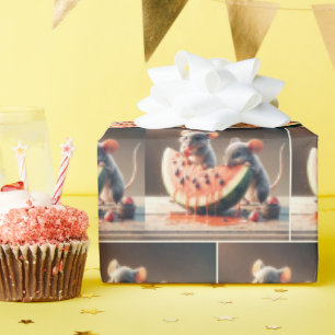 Muizen eten watermeloen cadeaupapier