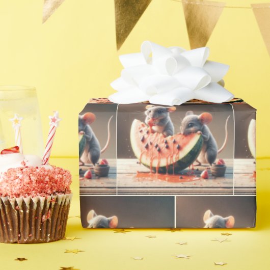 Muizen eten watermeloen cadeaupapier (Verjaardagsfeest)