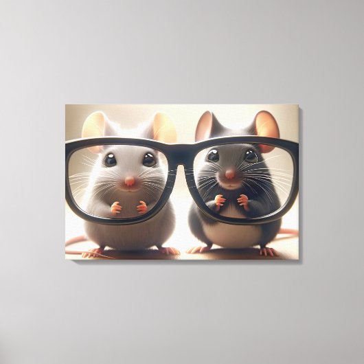 Muizen kijken van achter een zwarte bril canvas afdruk (Voorkant)