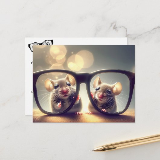 Muizen met een grote bril Oogarts Briefkaart (Voorkant / Achterkant in situ)