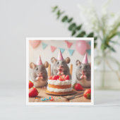 Muizen met feestelijke petten, muisverjaardagsuitn kaart (Staand voorkant)