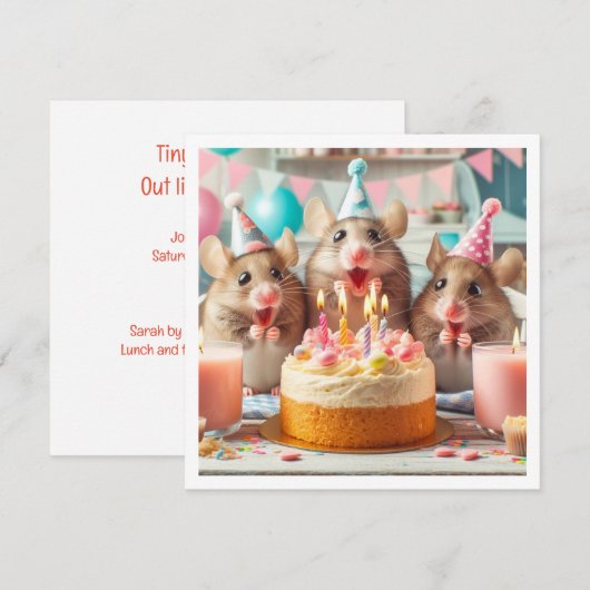 Muizen met feestelijke petten, muisverjaardagsuitn kaart (Voorkant / Achterkant)