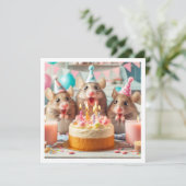 Muizen met feestelijke petten, muisverjaardagsuitn kaart (Staand voorkant)