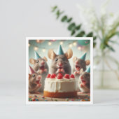 Muizen met feestelijke petten, muisverjaardagsuitn kaart (Staand voorkant)