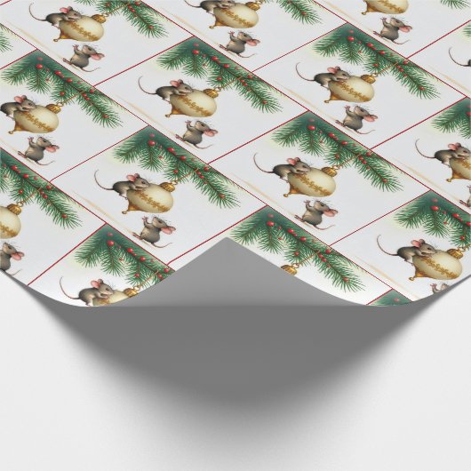 Muizen met gouden kerstversiering cadeaupapier (Hoek)