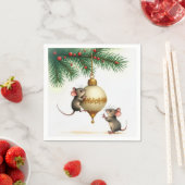 Muizen met gouden kerstversiering servet (Insitu)