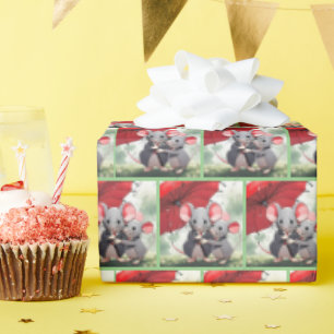 Muizen onder een rode paraplu cadeaupapier