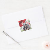 Muizen onder een rode paraplu vierkante sticker (Envelop)