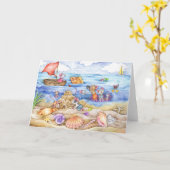 Muizen op de Beach Summer Card Kaart (Gele Bloem)