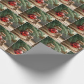 Muizen op een rood kerstornament cadeaupapier (Hoek)