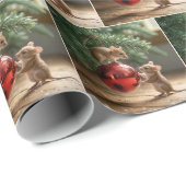 Muizen op een rood kerstornament cadeaupapier (Rol Hoek)