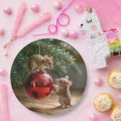 Muizen op een rood kerstornament papieren bordje (Feest)