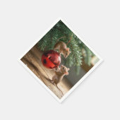 Muizen op een rood kerstornament servet (Hoek)