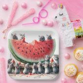 Muizen op een sappige watermeloen wig papieren bordje (Feest)
