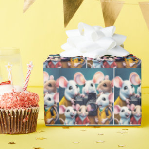 Muizen poseren met een camera cadeaupapier