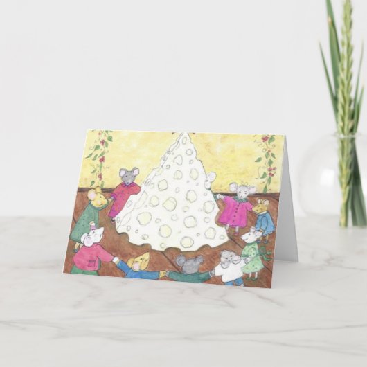 Muizen rond een kaaskerstboom feestdagen kaart (Voorkant)