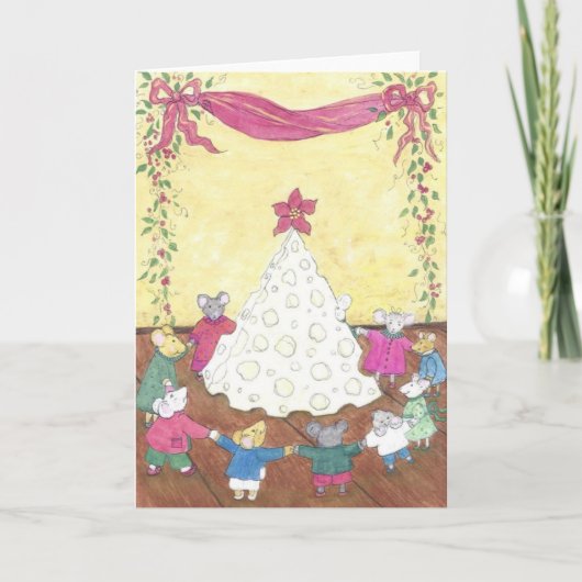 Muizen rond een kaaskerstboom feestdagen kaart (Voorkant)