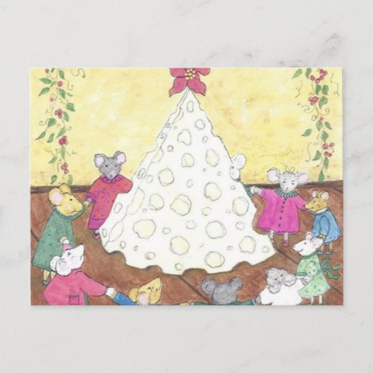 Muizen rond een kaaskerstboom feestdagenkaart (Voorkant)