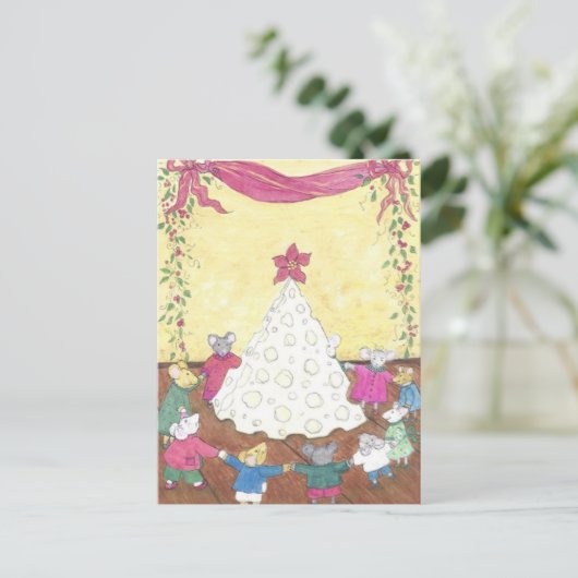 Muizen rond een kaaskerstboom feestdagenkaart (Staand voorkant)