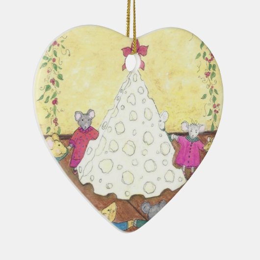 Muizen rond een kaaskerstboom keramisch ornament (Rechts)