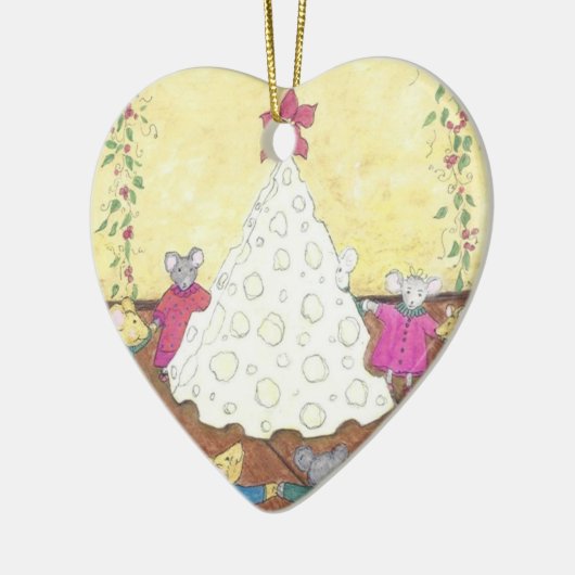 Muizen rond een kaaskerstboom keramisch ornament (Links)