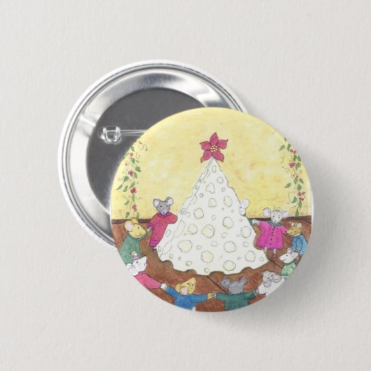 Muizen rond een kaaskerstboom ronde button 5,7 cm (Voorkant /achterkant)