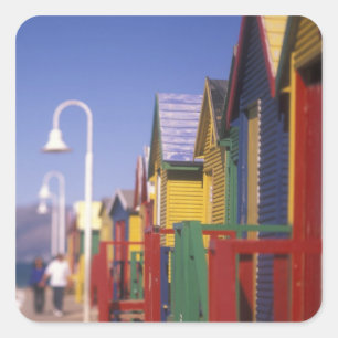 Muizenburg Bathing Boxes, vlakbij Capetown, Zuid Vierkante Sticker