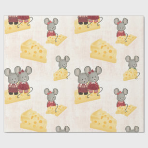 Muizenfamilie zit op een blok kaas cadeaupapier