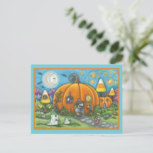 MUIZENHUIS, MUIZENTJE, TRICK OR TREAT HALLOWEEN BRIEFKAART (Staand voorkant)