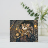 Muizenkoning in een boomwortelkasteel briefkaart (Staand voorkant)