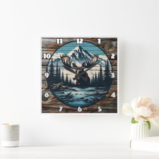 Muizenportret tegen berglandschap vierkante klok (Huis)