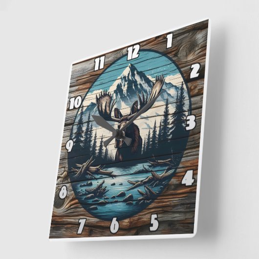 Muizenportret tegen berglandschap vierkante klok (Hoek)