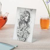 Mujer con flores reclamebord met voetstuk (Insitu)