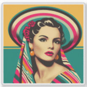 Mujer Latina con Sarape y Sombrero Sticker (Voorkant)