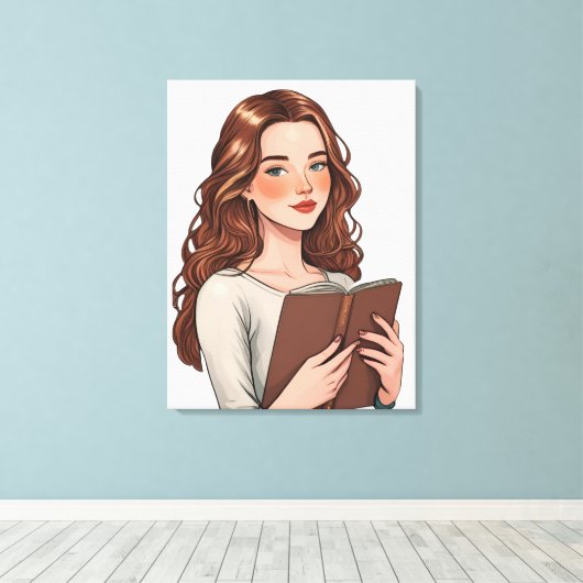 mujer lectora canvas afdruk (Insitu (Houten vloer))