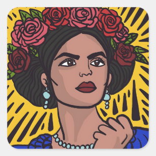 Mujer Mexicana Empowered Comic Style Pop Art Vierkante Sticker