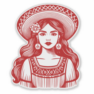 Mujer Mexicana Minimal Line Art Rode Sticker