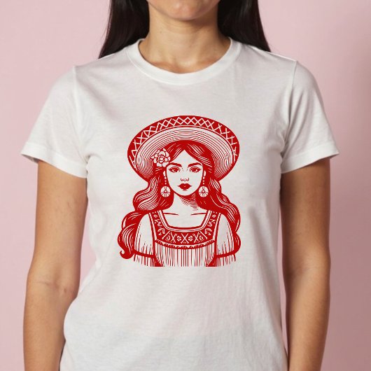 Mujer Mexicana Minimal Red Line Art T-shirt