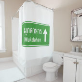 Mukdahan Ahead ⚠ Thai Highway Traffic Sign ⚠ Douchegordijn (In situ)