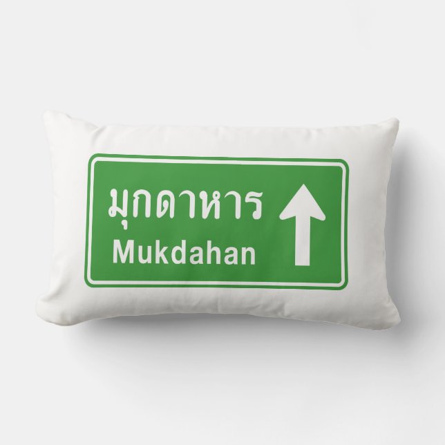 Mukdahan Ahead ⚠ Thai Highway Traffic Sign ⚠ Kussen (Voorkant)