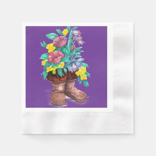 Mukluk Boots & Spring Flower Ontworpen Papieren se Servet (Voorkant)