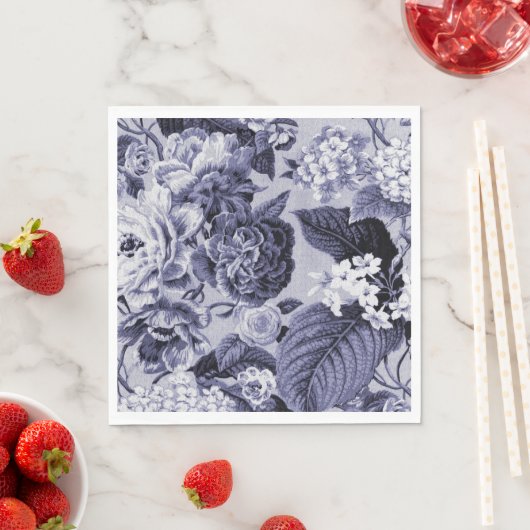Mulberry Blue  Bloemen Toile Fabric No.1 Servetten (Insitu)