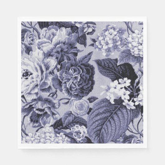 Mulberry Blue Bloemen Toile Fabric No.1 Servetten (Voorkant)