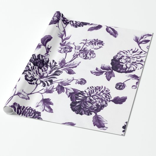 Mulberry Blue Botanical Floral Toile Cadeaupapier (Uitgerold)