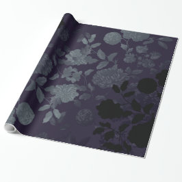 Mulberry Blue Paars Black  Floral Toile Cadeaupapier